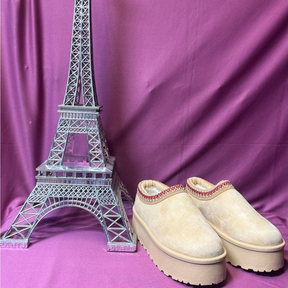 Glaze Shoes - Glaze Cream Platform Mules with Red Trim